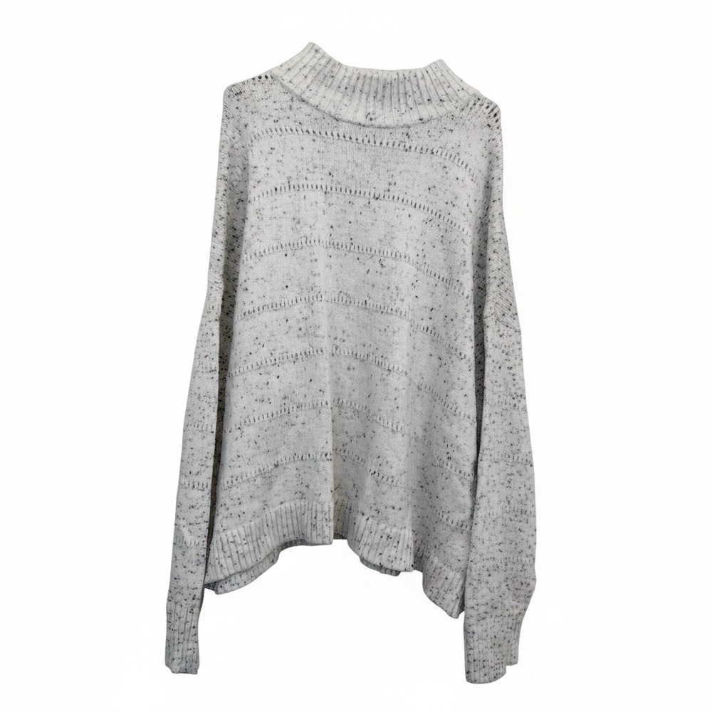 Haven Well Within Womens XXL Cream & Gray Open Knit Mock Turtleneck Sweater EUC